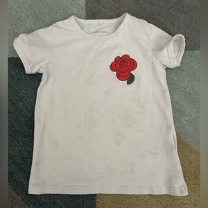 Mini Rodini White Tee with Red Rose